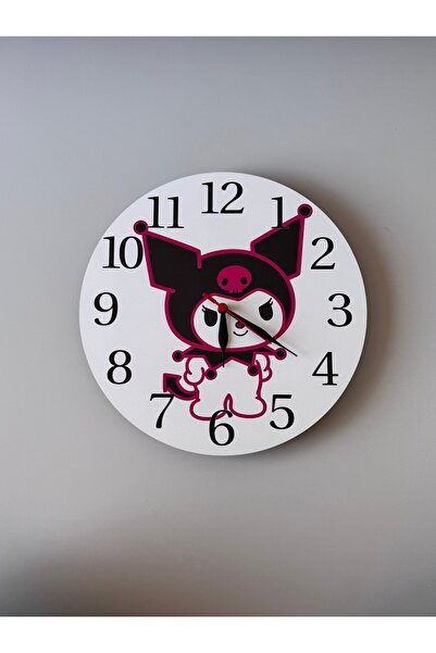 UViolets Dekoratif Ahşap Baskılı Hello Kitty Kuromi Çocuk Odası Duvar Saati 3...
