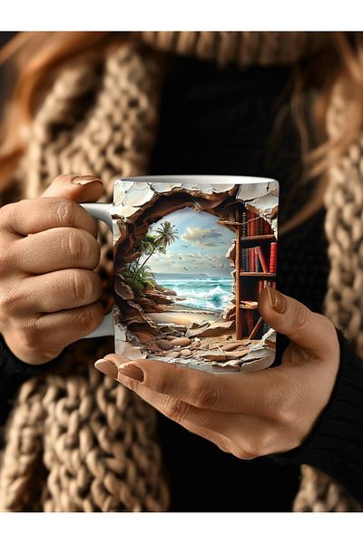 Evion Bookshelf Library Printed 3D Design Ceramic Mug - Gift Mug Cup