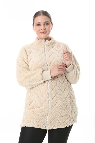 xlargebutik Μακρυμάνικη ζακέτα με βελούδινη φλις ζακέτα μεγάλου μεγέθους με όρθιο γιακά με βελούδινη φλις και πλαϊνές τσέπες