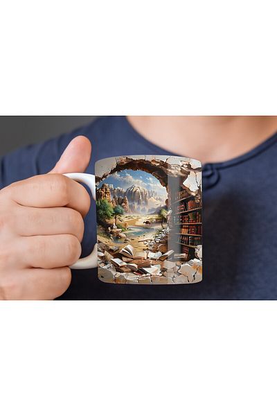 Evion Bookshelf Library Printed 3D Design Ceramic Mug - Gift Mug Cup