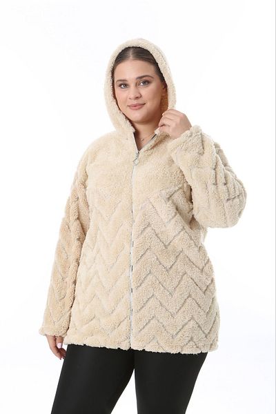 xlargebutik ملابس كبيرة الحجم بجيوب جانبية من فرو المنك بأكمام طويلة من الصوف المرن الدافئ