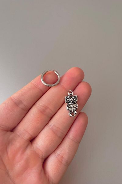 Jaida Moda Unisex Silver Design Owl Figured Steel Hoop Earrings