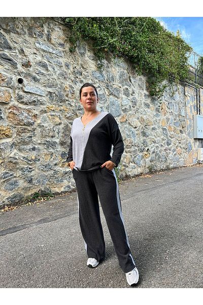 MJORA مجموعة علوية وسفلية ملفوفة ذات ياقة ملونة