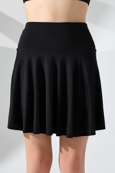 aykum Μαύρη γυναικεία ψηλόμεση φούστα με σορτς παραλίας & αθλητική φούστα, ελαστικό ύφασμα