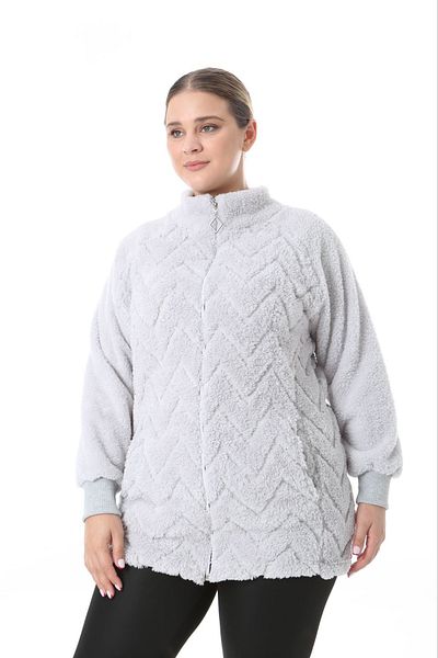 xlargebutik Plus Size Gray Di?K Collar Fleece - Plush, Soft and Flexible Sicacik Hirka