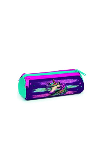 Coral High 22058 Kıds Pembe Su Yeşili Unıcorn Desenli Üç Bölmeli Kalem Çantası