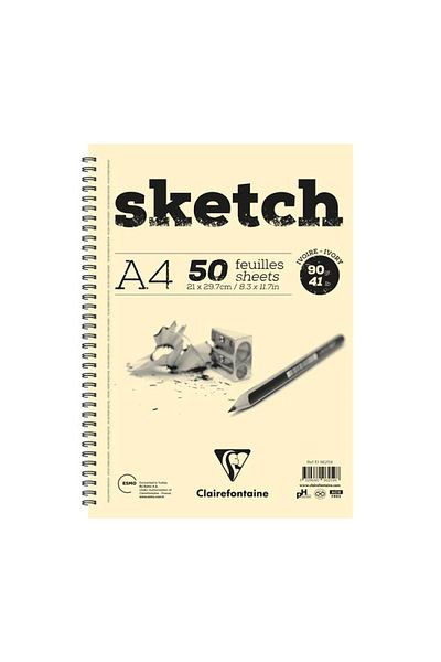 Clairefontaine Esmo El96259 Ivory A4 - Bloc de schițe cu spirală laterală Caiet de desen 90 Gr.50 Yp