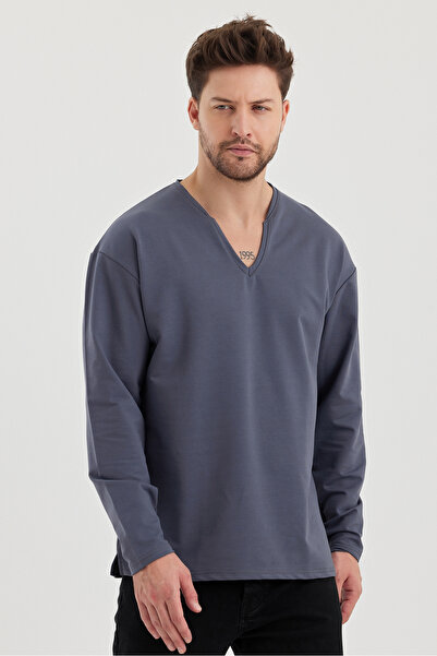 PELİTİSS 2 İplik Derin Yaka Uzun Kollu Sweattshirt