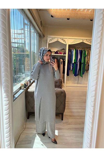 Invee INVEE 6944 تونيك تريكو بفتحة - رمادي