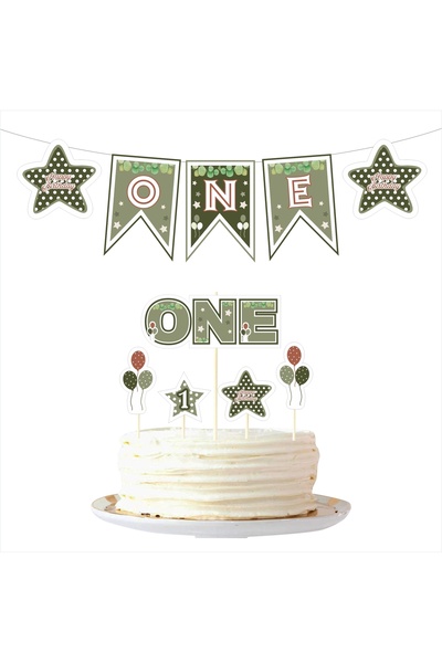 SİYAH PARTİ EVİ علم عيد ميلاد بعمر سنة واحدة على شكل أوراق الأوكالبتوس - مجمو...