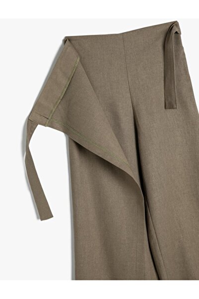 Koton Kız Çocuk Keten Pantolon Kruvaze Kapama Beli Kuşaklı Beli Lastikli