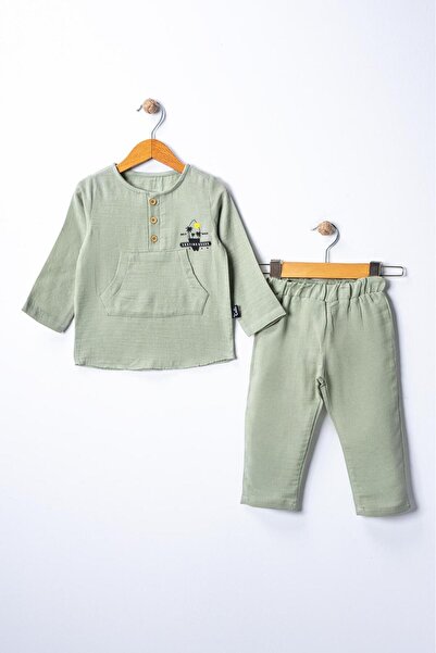 Çelix Kids Unisex Bebek&Çocuk %100 Pamuk Düğmeli Müslin 2'li Takım