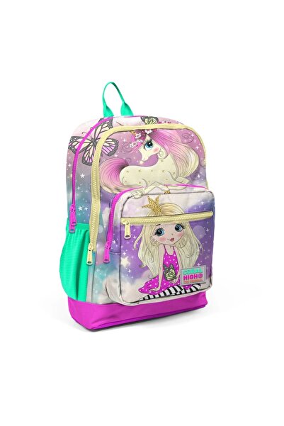 Coral High 23733 حقيبة ظهر للفتيات ذات أربعة أقسام باللون الوردي المائي والأخ...