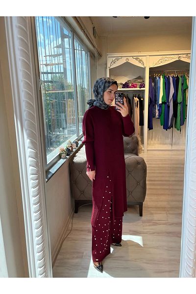 Invee Invee 6944 Slit Knitwear Tunic - Claret Red