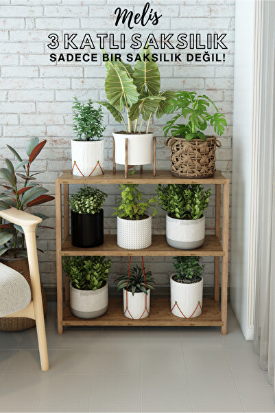 Jest Dekor Konsept Melis Atlantik Çam Ahşap 3 Katlı Çiçeklik, Saksılık, Çiçek...