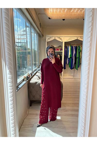 Invee Invee 6944 Slit Knitwear Tunic - Claret Red
