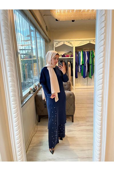 Invee Invee 6944 Slit Knitwear Tunic - Navy Blue