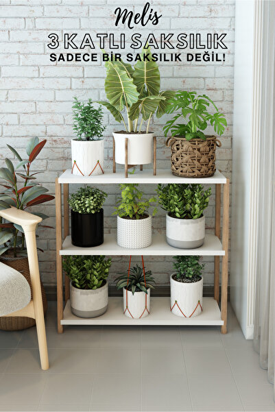 Jest Dekor Konsept Melis Beyaz 3 Raflı Çiçeklik, Saksılık, Çiçek Standı, Dekoratif Raf - Çok Amaçlı Kullanım - Demonte