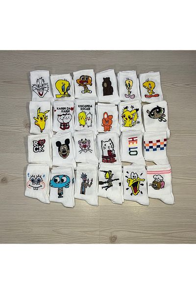 javenadze Pack of 6 College Socks with Different Character Patterns