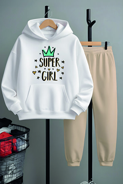 MYADA طقم بدلة رياضية سوبر جيرل بطبعة قلب من الأسفل 22437-3