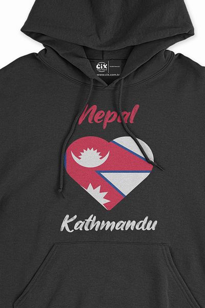 Cix Hanorac negru din Kathmandu Nepal Flag Heart Heart