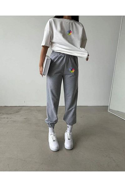 Frisson Colorful Floral Printed Tshirt tracksuit bottom top Set