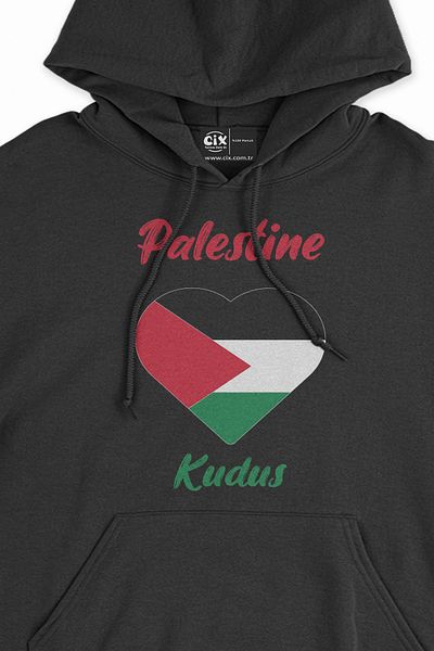 Cix Hanorac negru cu hanorac cu inimă steagul Palestinei Ierusalim
