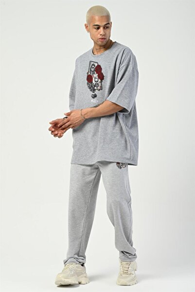 HOFFNUNG Playing Card Printed Sweatpants and T-shirt Top and Bottom Tracksuit Set