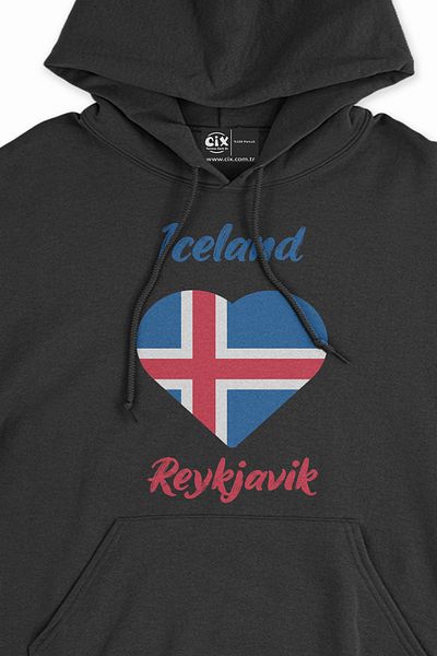 Cix Hanorac negru cu inimă cu drapelul Islandei Reykjavik