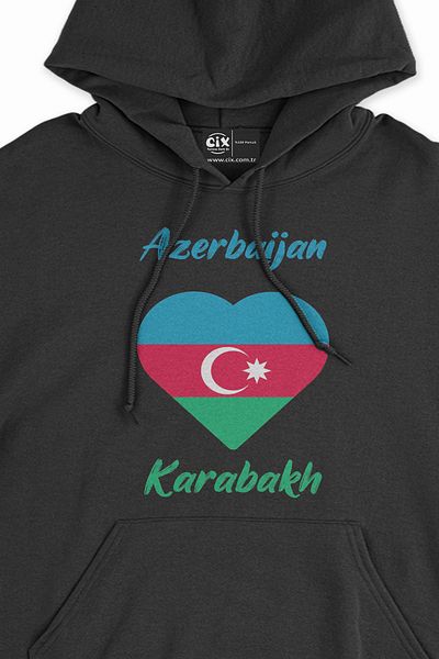 Cix Hanorac negru cu inimă cu drapel Karabakh Azerbaidjan