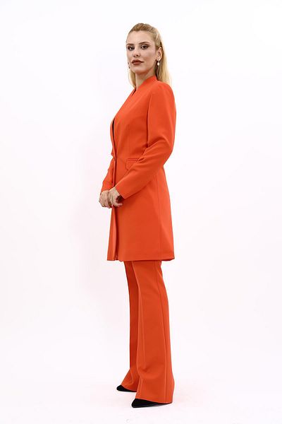 ÖNDER ÖZSOY Long Collarless Jacket & Spanish Leg Trousers Set-Orange