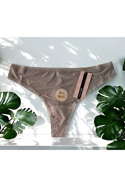 alec lingerie Lazer Kesim Buz İpek Kumaş Tanga Kadın Vizon Külot