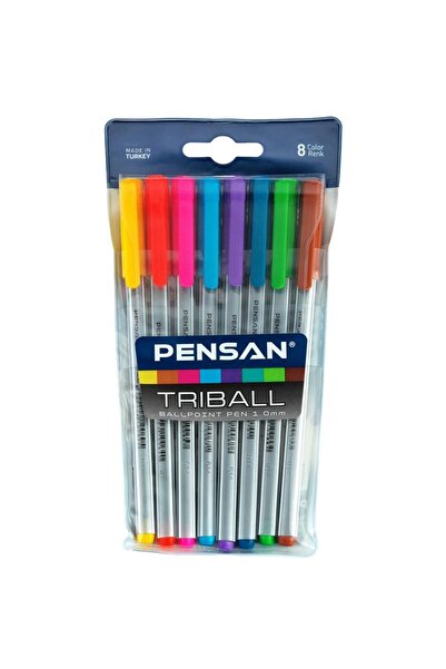 Pensan Trıball Renkli Tükenmez Kalem 1mm. 8 'li 1003.