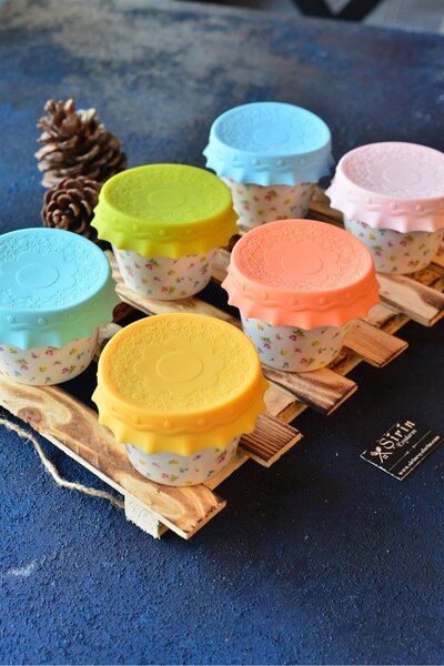 şirineşyalarım Enjoy 6-Piece Porcelain Bowl with Silicone Lid 150 Cc