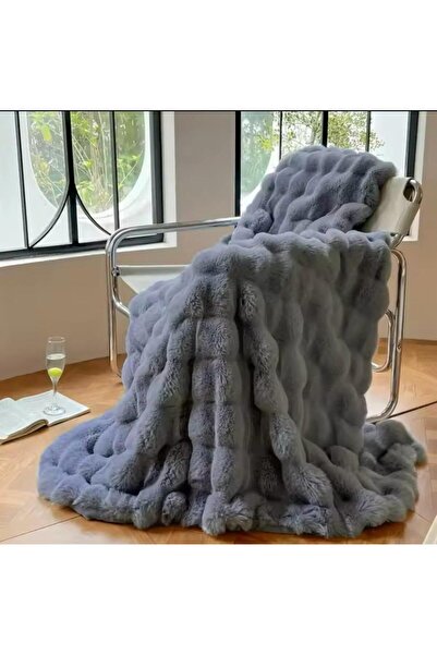 MER HOME Kalın Baklava Desnli Kabartmalı Tavşan Peluş Tek Kişilik Koltuk İçin ( 1adet)  150*100cm Ölçü (Füme)