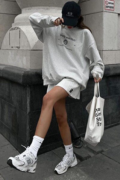 Mythologie Спортивний та багатий світшот - сірий з принтом Oversize з шардоном та велосипедним коміром