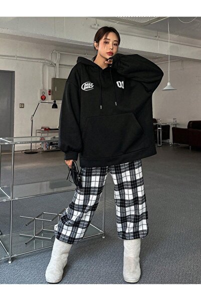 Mythologie Daily 01 Світшот - Чорний з принтом Oversize з капюшоном