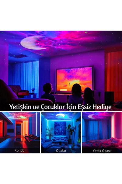 QÜMÜŞ Bluetooth Hoparlörlü Astronot Galaxy Projektör Yıldızlı Gece Lambası Ay Projektör  Ev ve Oyun Odası