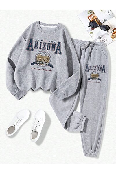 Mythologie بدلة رياضية أريزونا إنشانتينج سويت شيرت - طقم بدلة رياضية مطبوعة باللون الرمادي برقبة دائرية