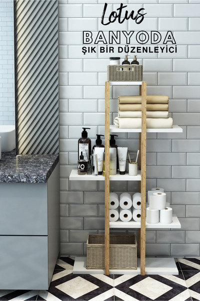 Jest Dekor Konsept Lotus Beyaz Ahşap 5 Katlı Çiçeklik, Saksılık, Çiçek Standı, Dekoratif Raf / Çok Amaçlı Kullanım