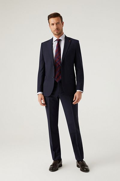 D'S Damat Ds Groom Slim Fit Navy Blue Wool Travel Suit