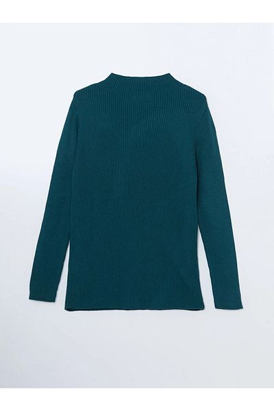 LC Waikiki LCWAIKIKI Pulover de tricotaj pentru femei, cu guler ridicat, verde mediu