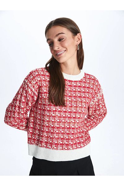 LC Waikiki Lcw Vision Ecru Crew Neck Patterned Long Sleeve Women's Knitwear Sweater