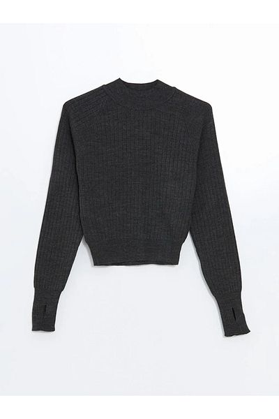 LC Waikiki   Pulover de damă cu textura pe jumătate cu gât antracit