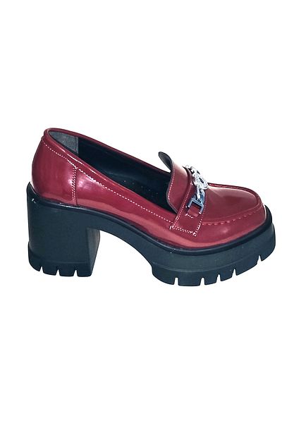 TREND High Sole Business Loafer Buckle Shoes Claret Red