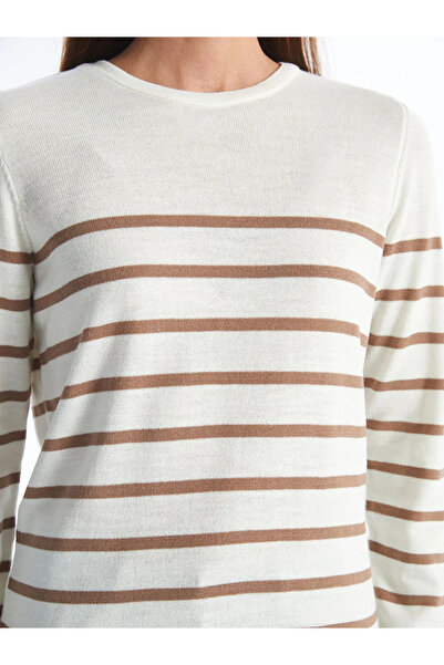 LC Waikiki Lcwaikiki Basic Ecru Striped Crew Neck Striped Long Sleeve Women's Knitwear Sweater