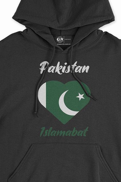 Cix Hanorac negru cu inimă cu steagul Islamabat Pakistan