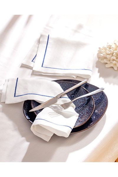 Madame Coco Set de 2 șervețele Moselle alb/albastru marin