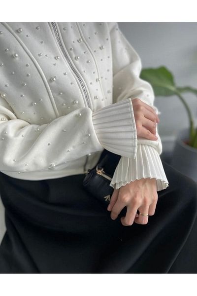 She Olive White Pleated Sleeve