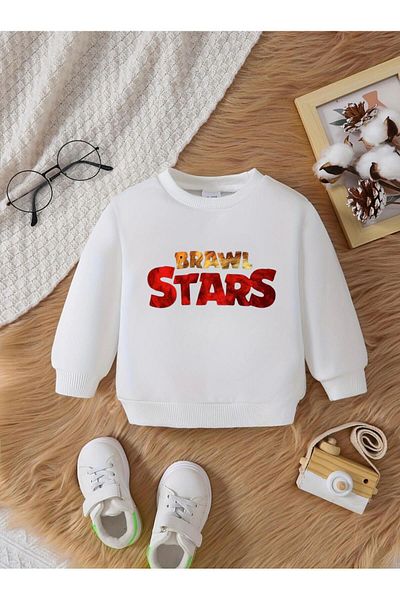 Massgai Hanorac personalizat din bumbac cu decolteu rotund cu text de joc Brawl Stars pentru copii